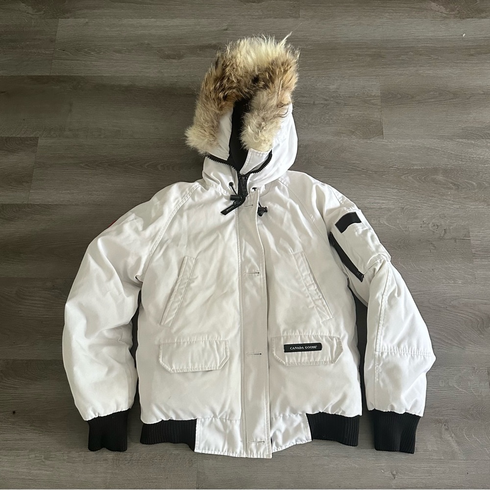 Heritage White Canada Goose Men Langford Parka Genuine Fur Size Small